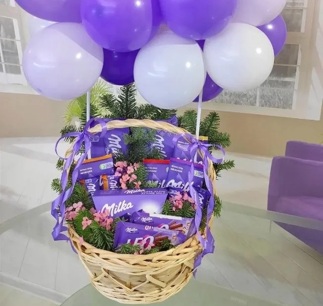 Корзина «Milka с шарами»